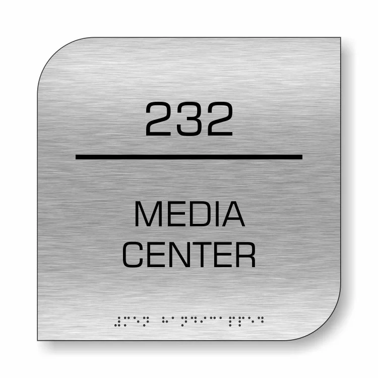 Brushed Aluminum Room Name and Number Sign