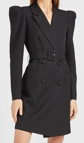 balloon sleeve belted blazer dress