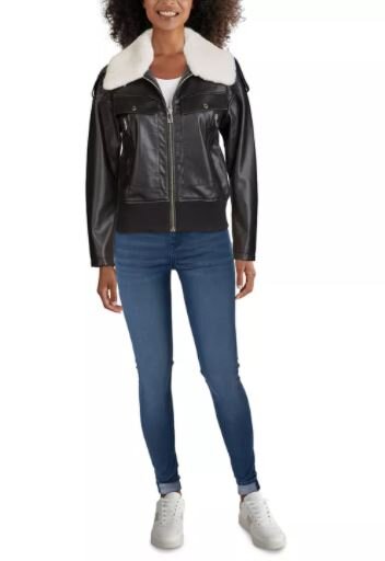 wild fable, Jackets & Coats, Wild Fable Vegan Black Leather Biker Jacket  With Off White Sherpa Lining