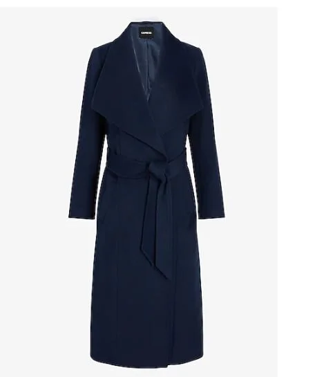 Wool-Blend Belted Shawl Collar Wrap Coat