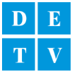 Blue square tiles with white letters spelling D E T V.