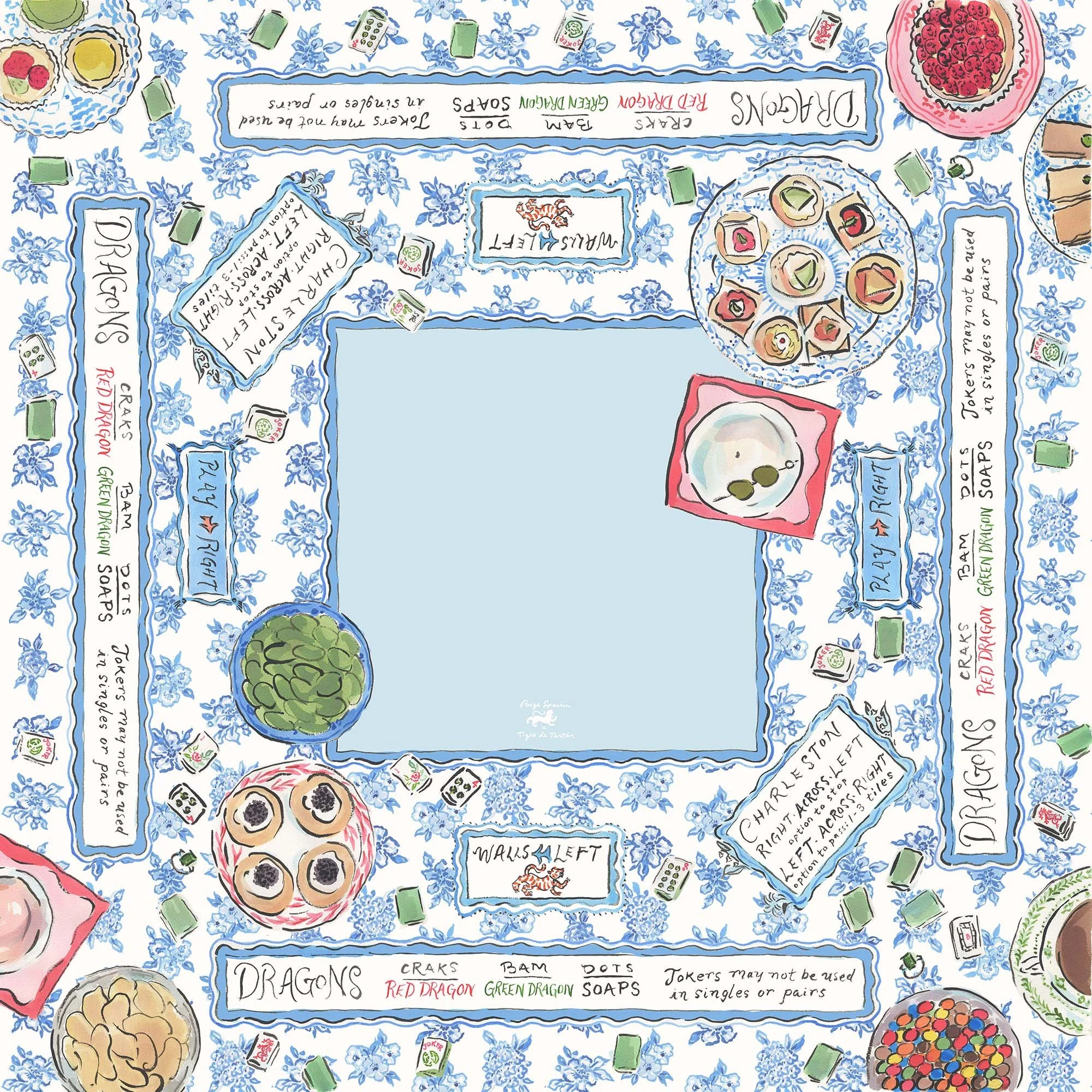 Paige Spearin x Tigre de Tartan Gaming Mat, "Mahj and Martinis" **RULES EDITION**