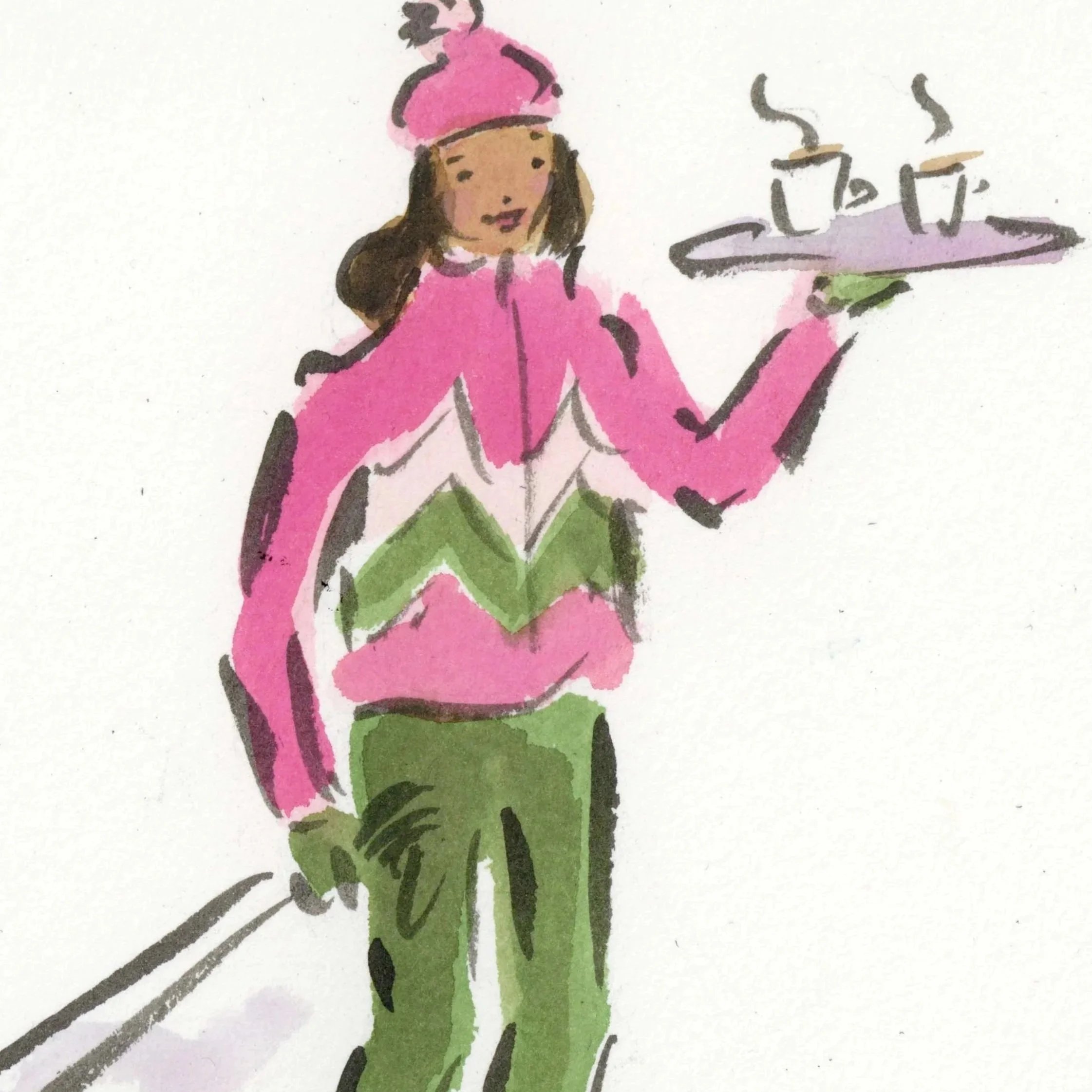 Pink and Green Skiier