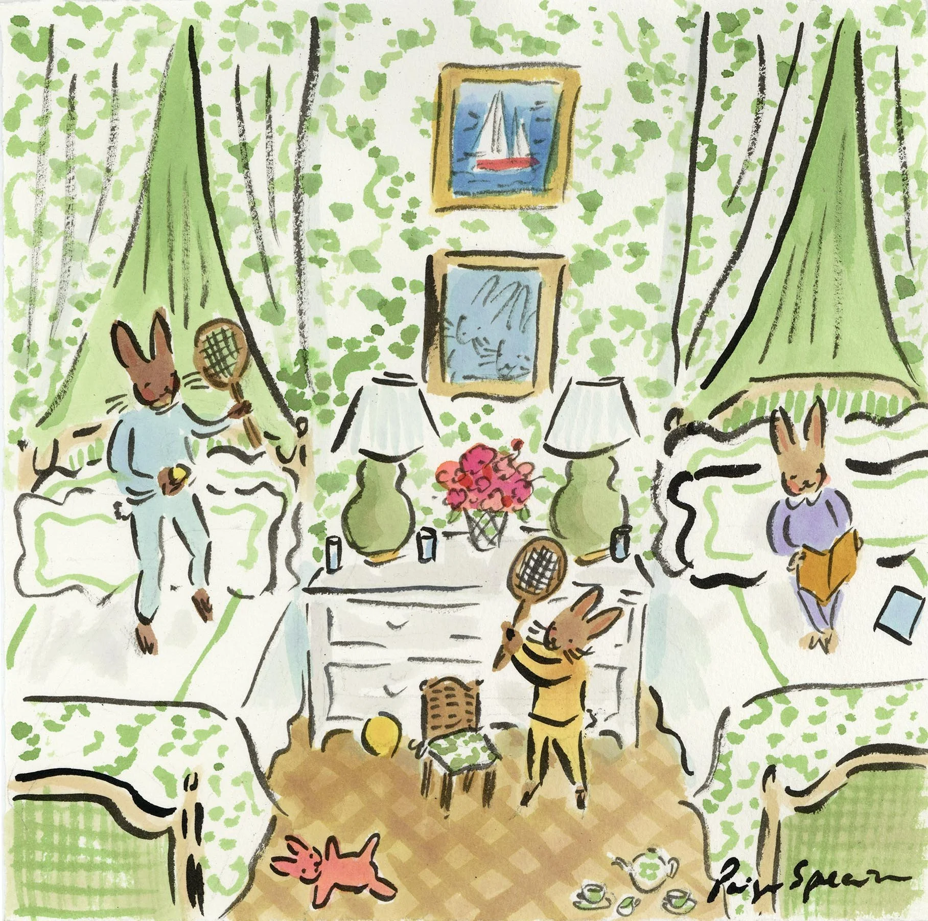 Three Bunnies in Green Room (SOLD)