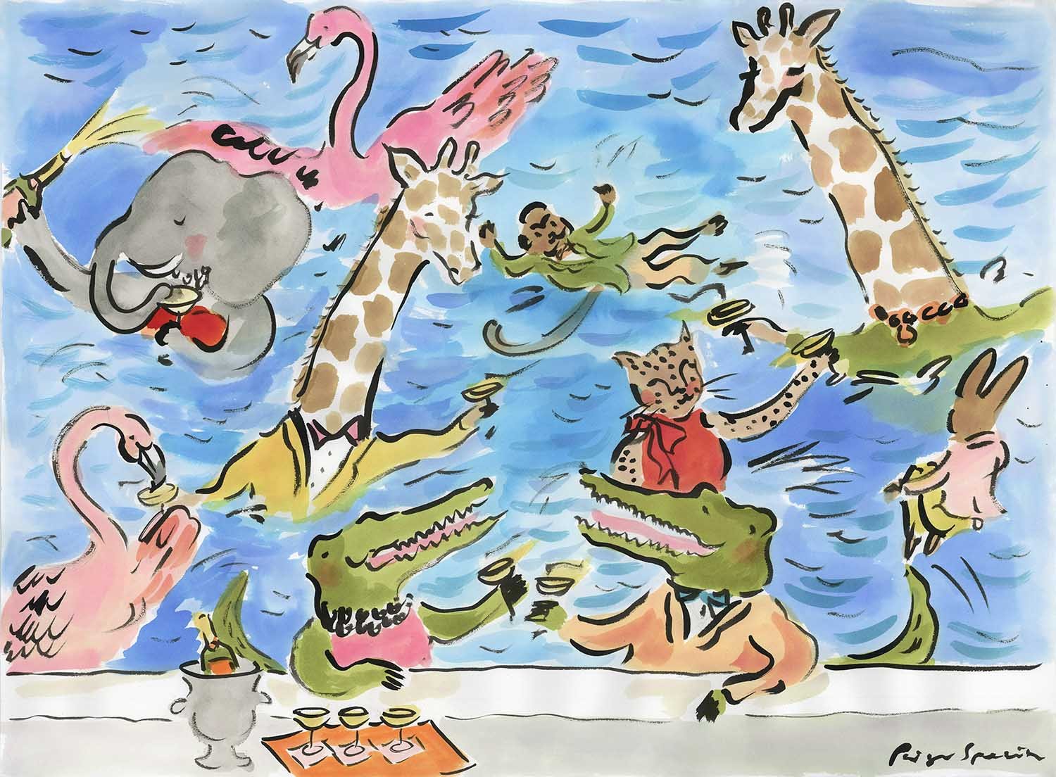 Pool Party Animals Print 30 x 22