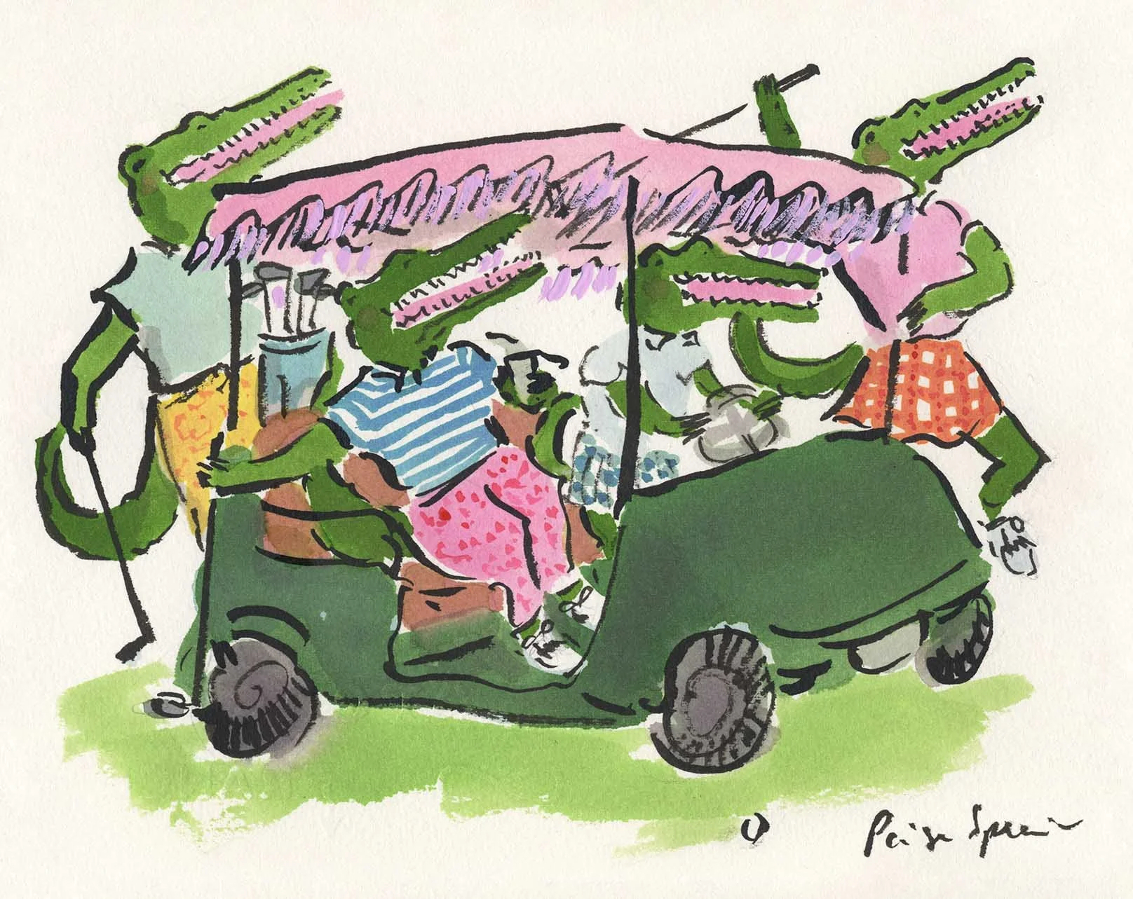 Golfing Gators Print 9 x 7