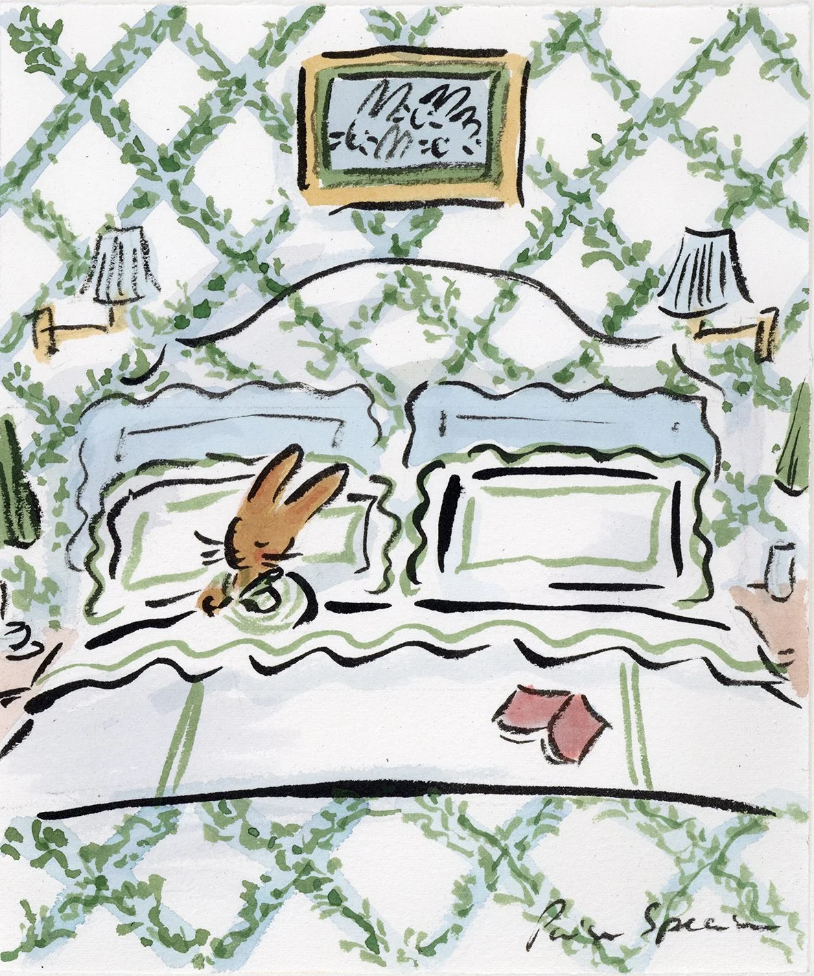 Lattice Bunny Bedroom Print 6 x 7