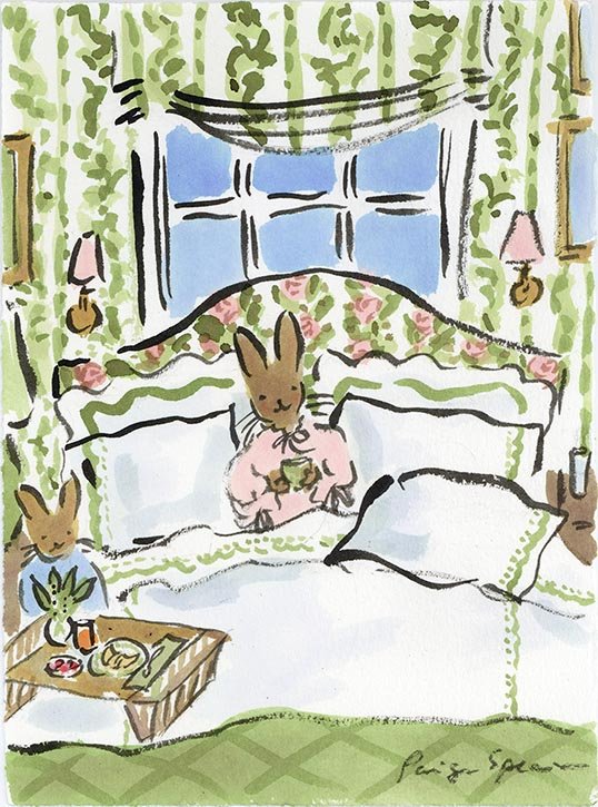 breakfast in pink and green bed.jpg