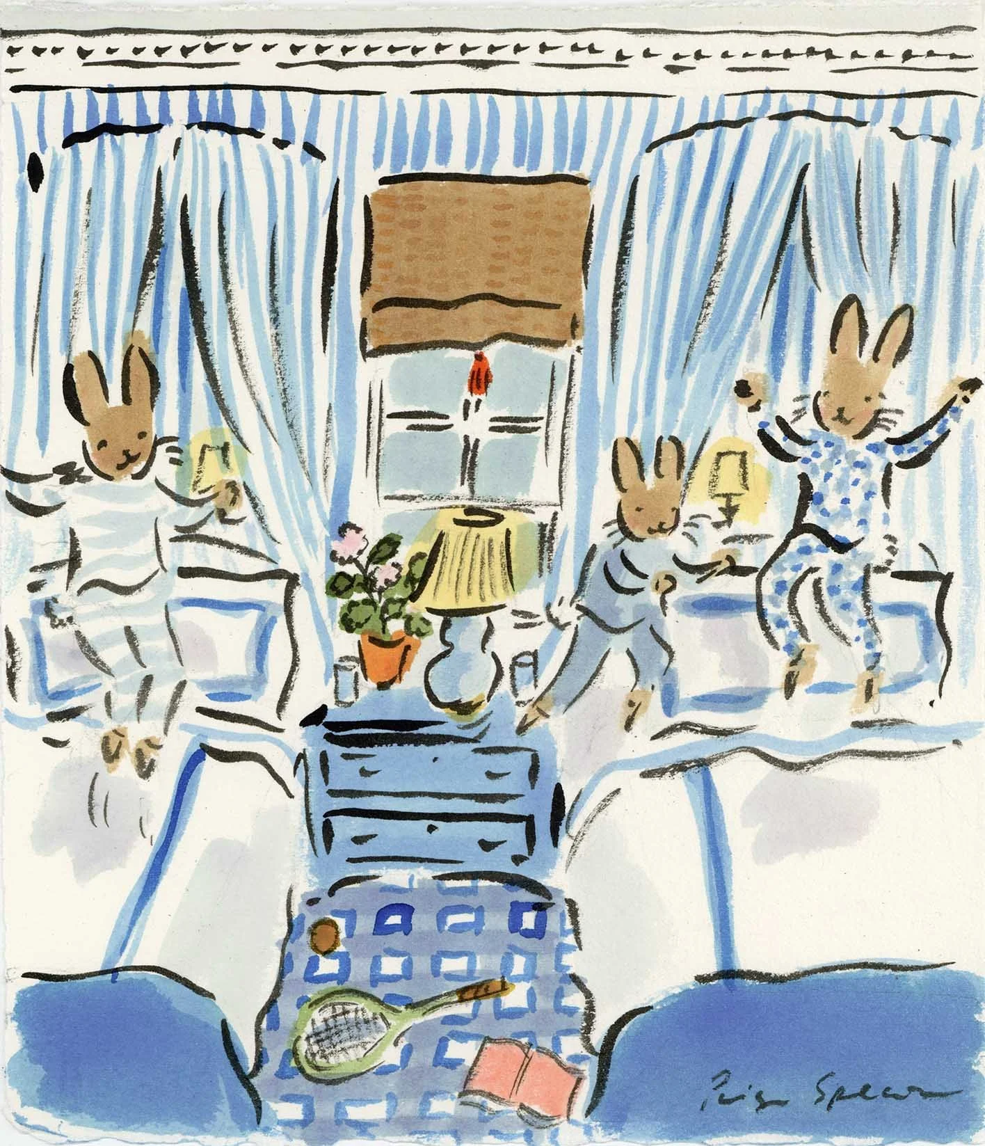 Three Bunnies in Blue (SOLD)