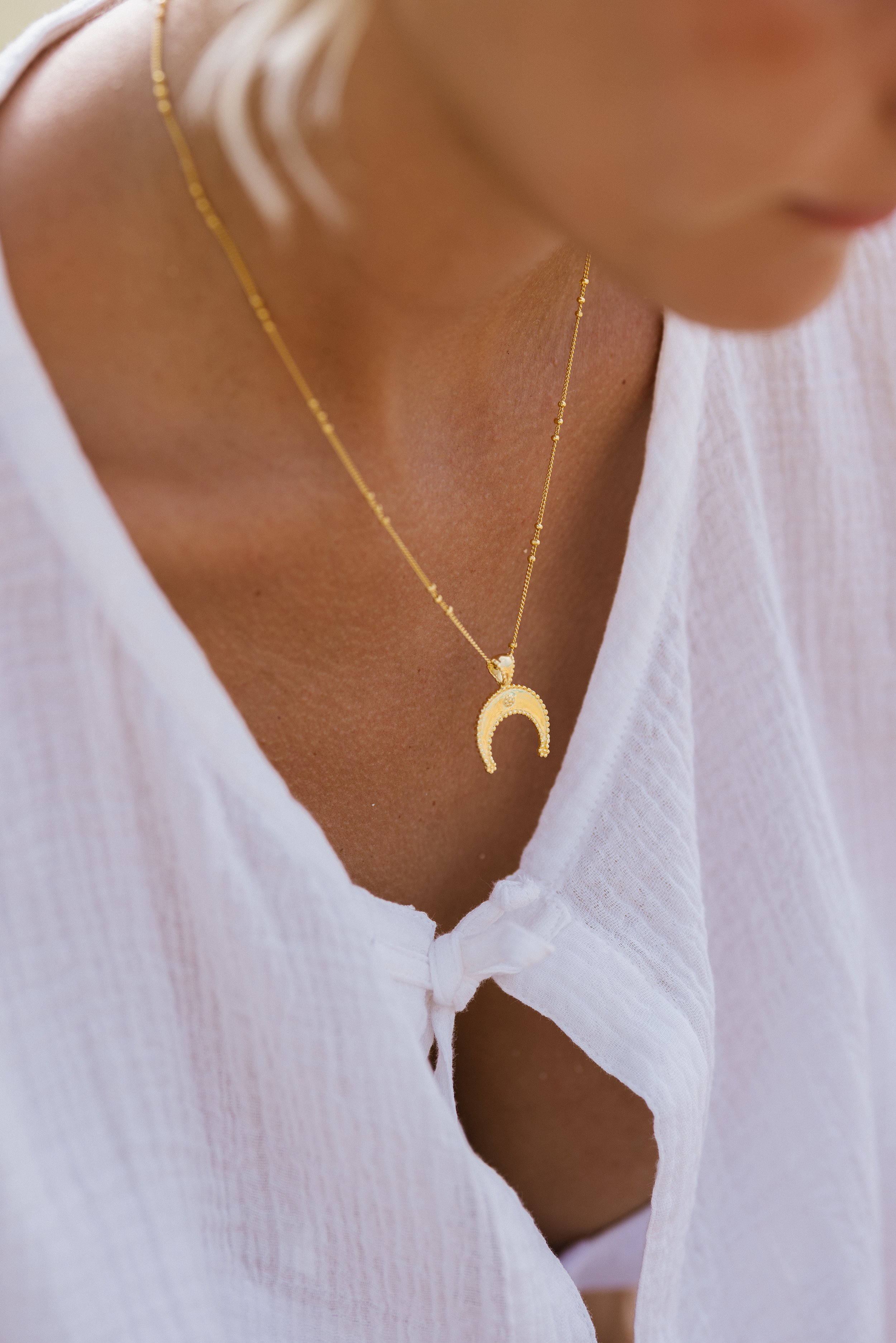sun + her Jewelry Crescent Moon Pendant in Gold