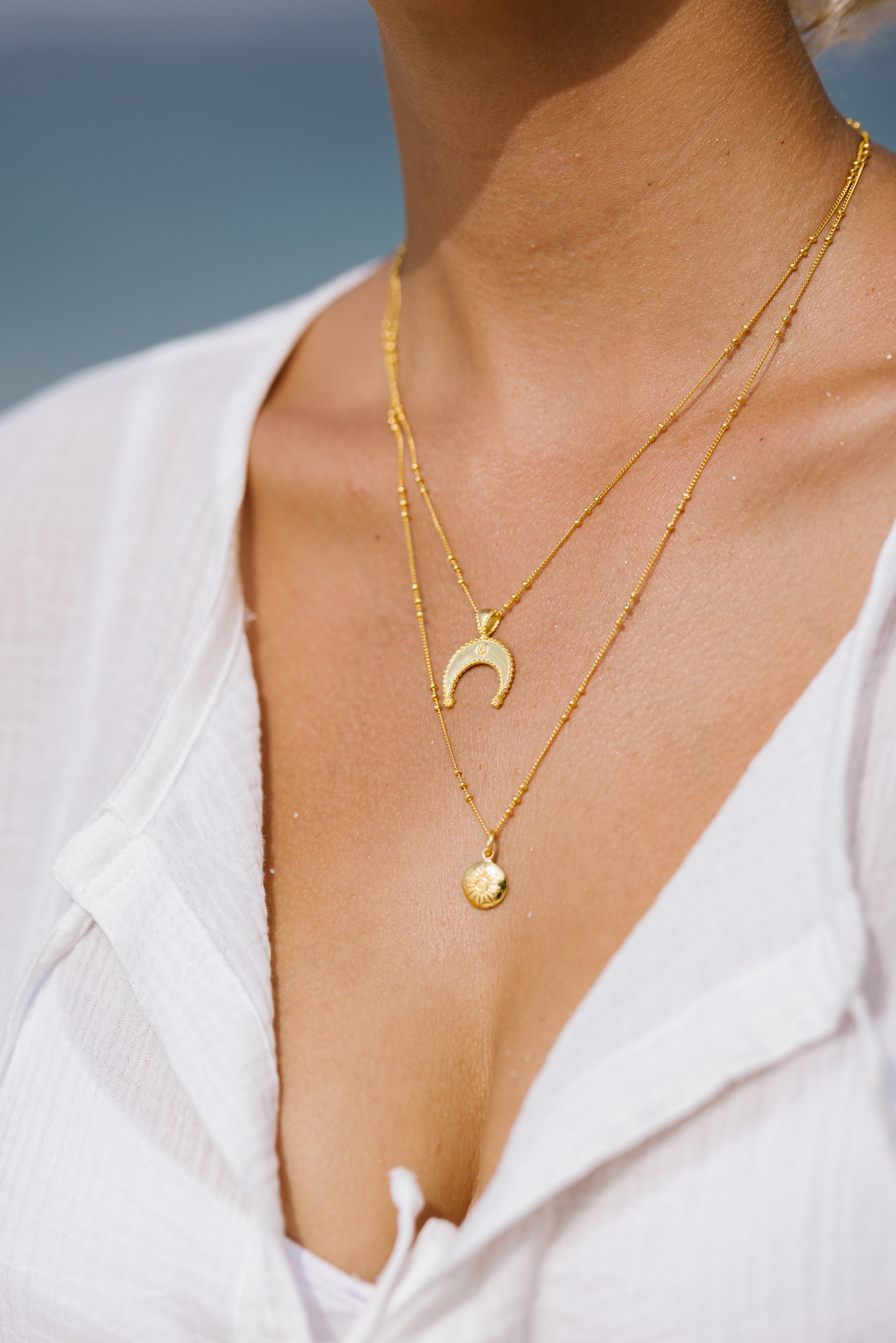 sun + her Jewelry Crescent Moon Pendant in Gold