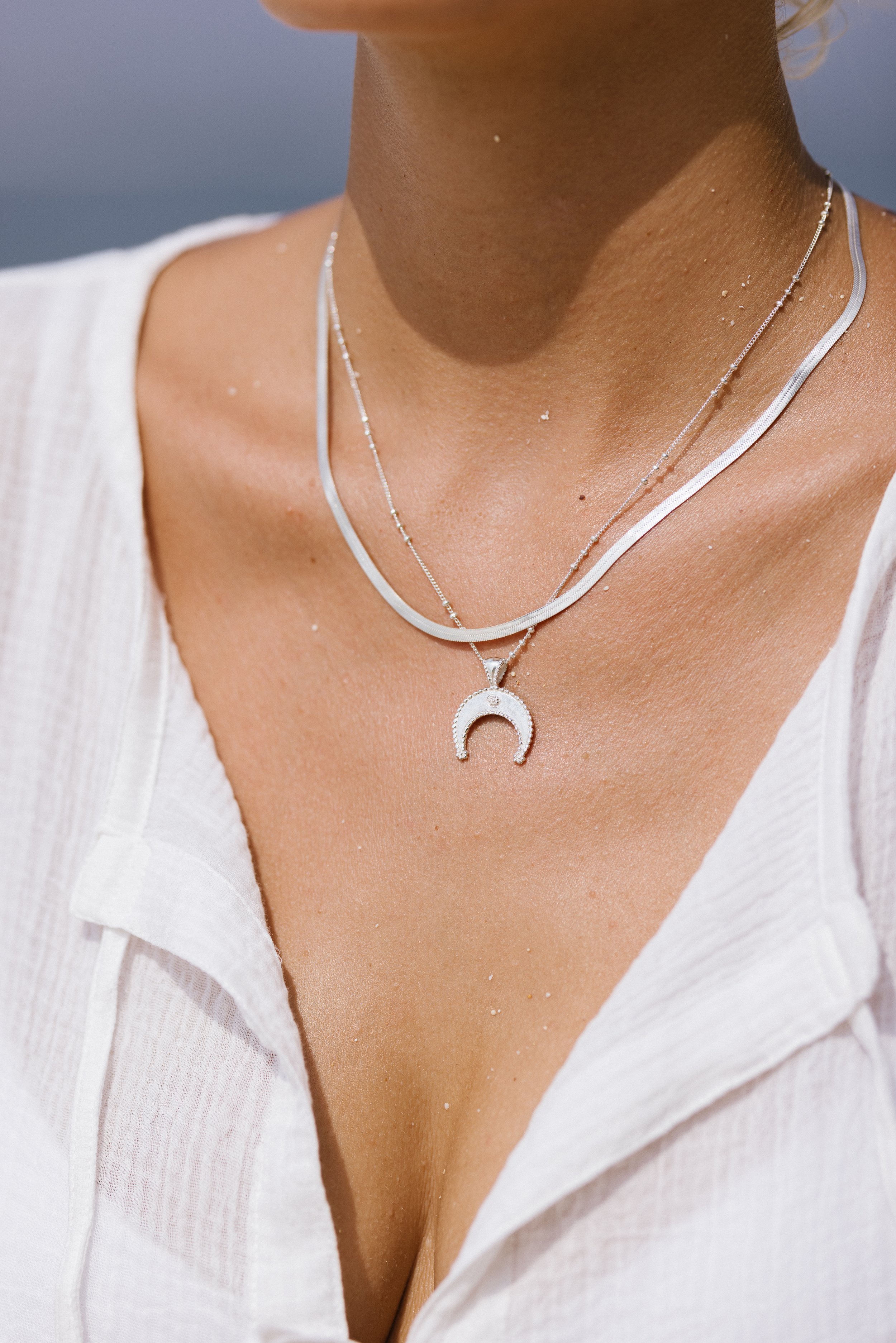 sun + her Jewelry Crescent Moon Pendant in Silver