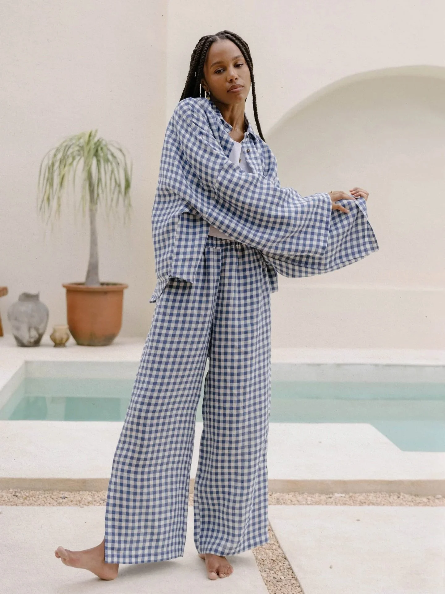 Our favourite Split Hem Pants &amp; Signature Shirt in linen - just as perfect for days out as they are for moments at home🤍