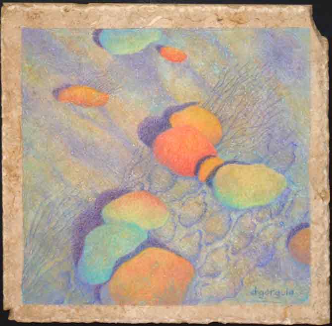 Colored Pencil is a transparent medium, so when I place many layers of color on a surface with texture and pattern, magical things happen.