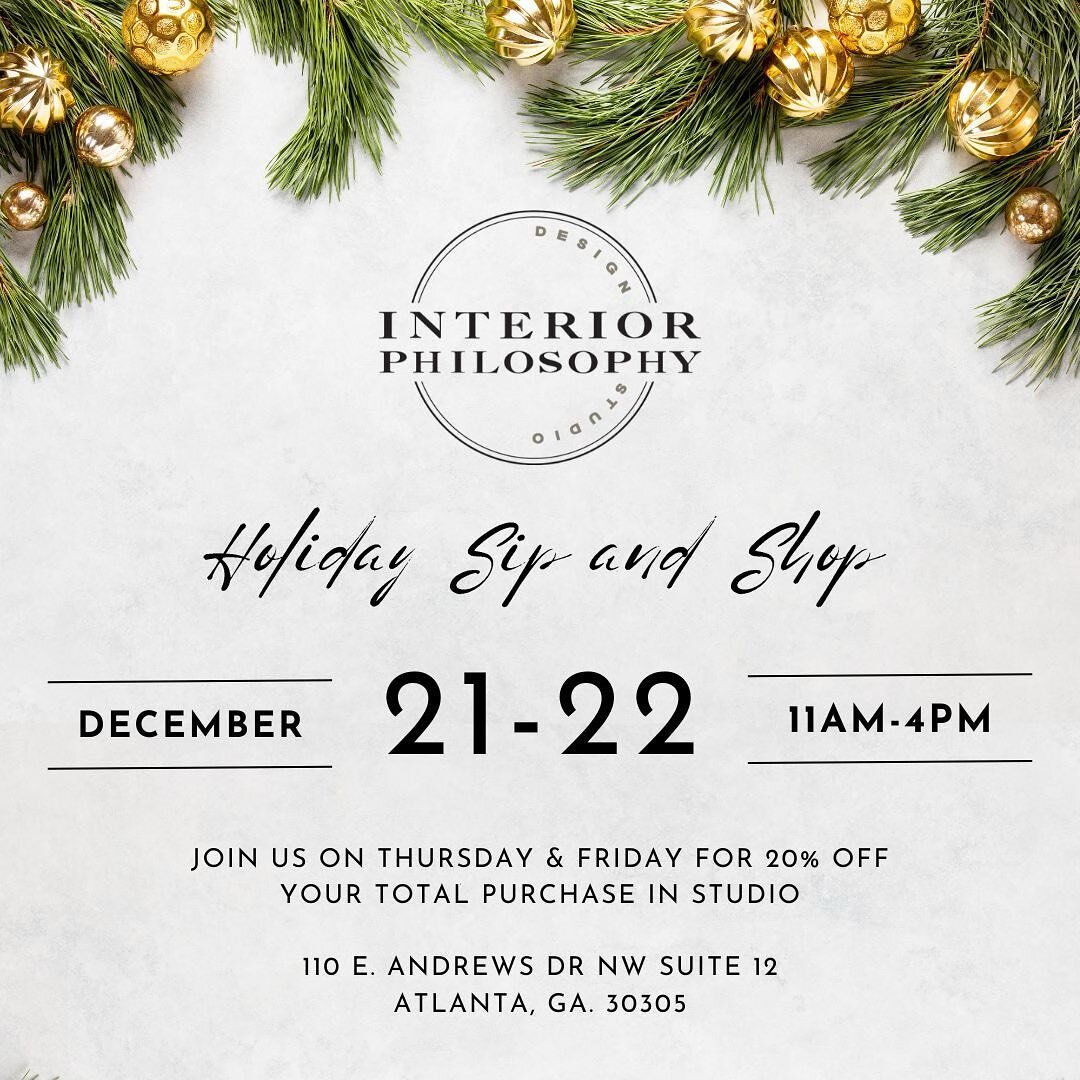 Mark your calendars! 🥂🛍️

Join us this Thursday and Friday for a sip and shop. This is the perfect opportunity to purchase the last minute gift for your loved ones or for your upcoming holiday gathering.
.
.
.
#sip&amp;shop #interiordesigners #inte