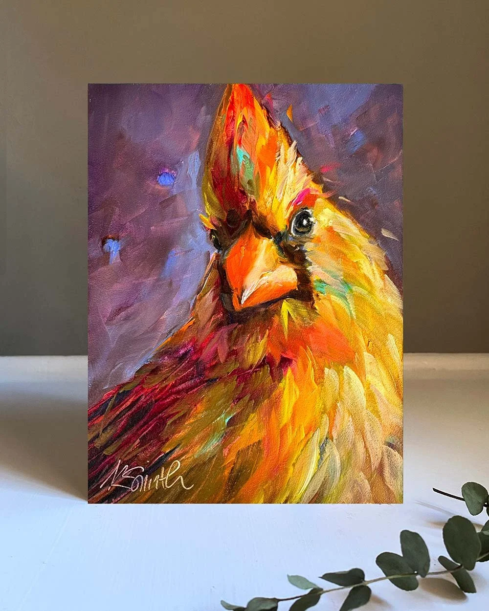 kim smith fine art_original oil painting_cardinal_clarice_6x8x2_insitu.jpg