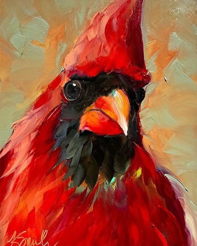 Meet Carl&hellip;he enjoys quiet night in, gazing at the stars and long walks on the beach&hellip; This original oil painting is 6&rdquo;x8&rdquo; on raised panel. Available. #birdart #inspiringart #dowhatyoulove #birdstagram #cardinal