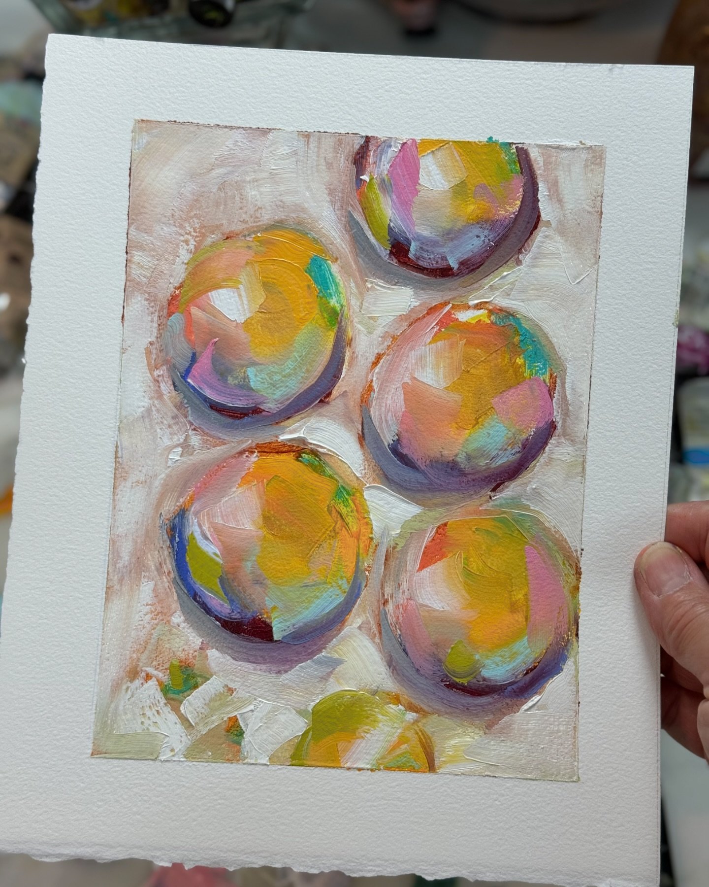 As I pack my art supplies for my live painting demo at Red Raven Art Company I had just enough time for a quick abstract. I think this just wanted to be macaroons, but that was not my intention. Art just takes you on a journey if you slow down and li