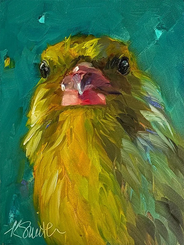kim smith fine art_original oil painting_green finch_frank_6x8x2_cropped.jpg (Copy)