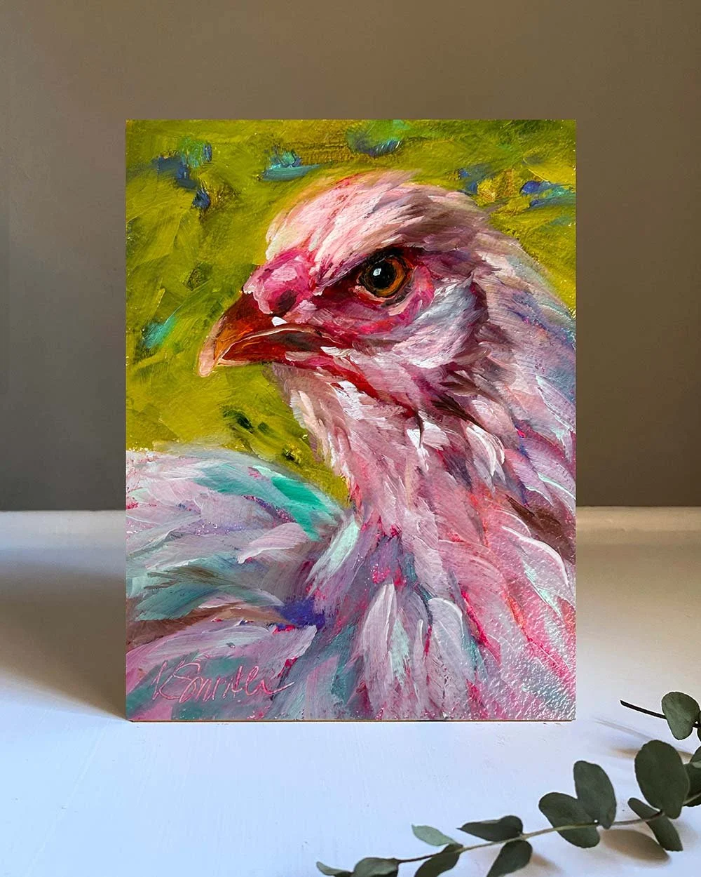 kim smith fine art_original oil painting_chicken_maude_6x8x2.jpg_insitu-1.jpg