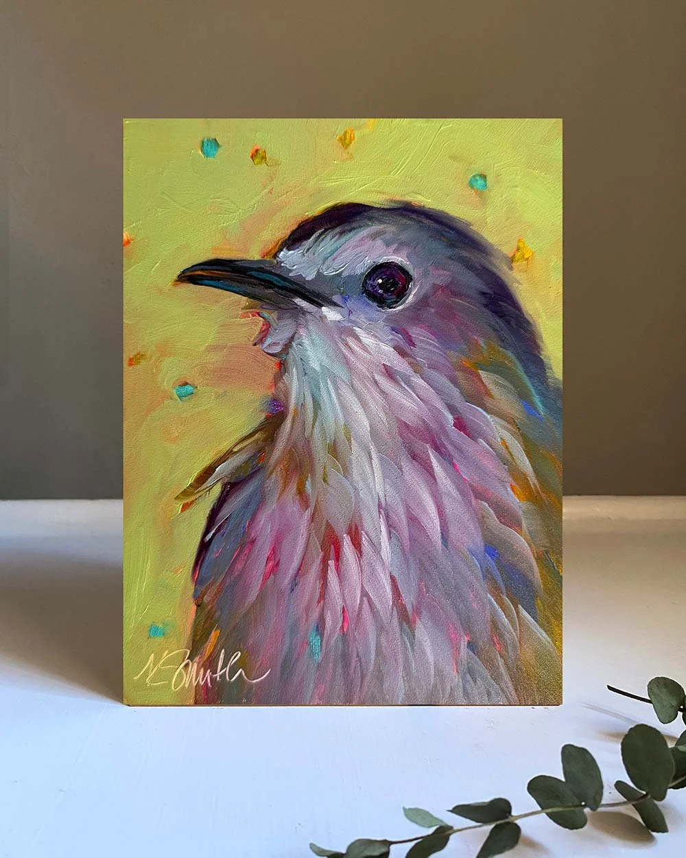 kim smith fine art_original oil painting_cat bird_charles_6x8x2_insitu-1.jpg