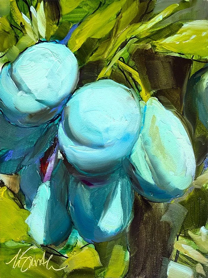 "european plums" vertical original oil painting