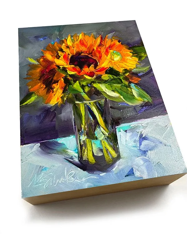 25.8.21_kim smith fine art_original oil painting_sunflower_belonging_6x8x2_angled.jpg