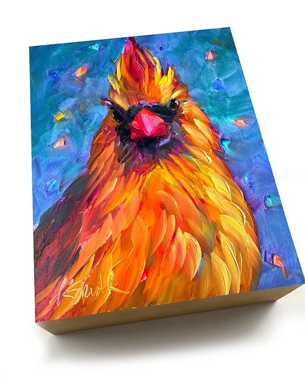 kim smith fine art_original oil painting_bird_female cardinal_midge_6x8x2_angled_1.jpg