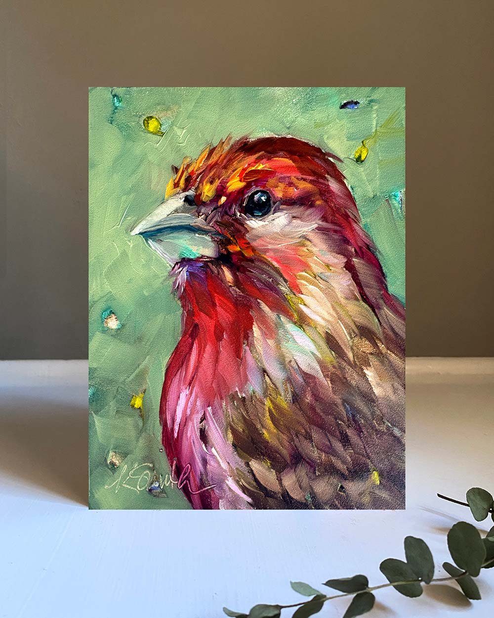 kim smith fine art_original oil painting_finch_audrey_6x8x2_insitu.jpg