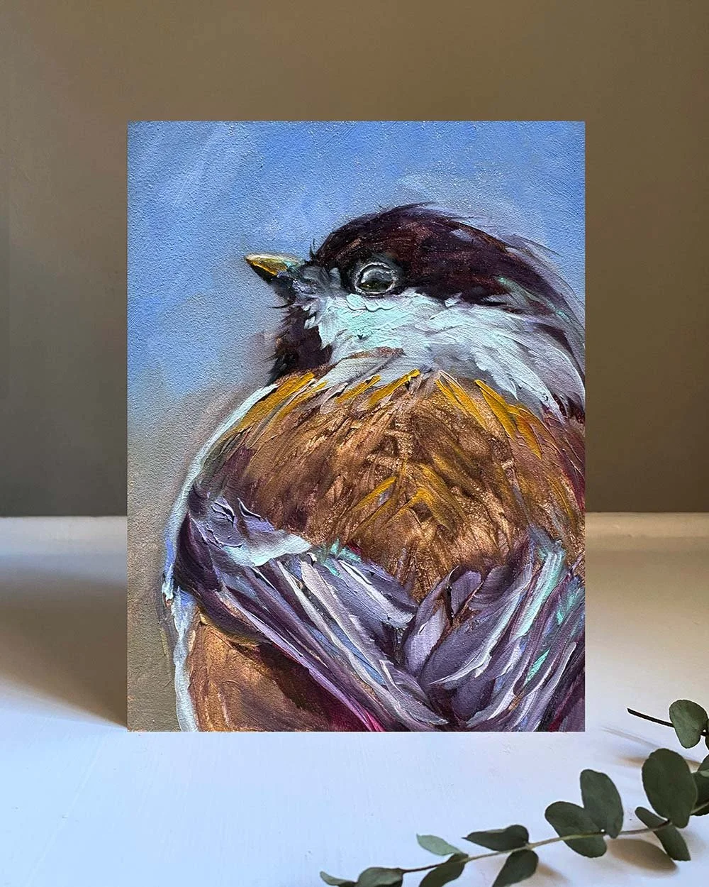 kim smith fine art_original oil painting_chickadee_margot_6x8x2_insitu.jpg