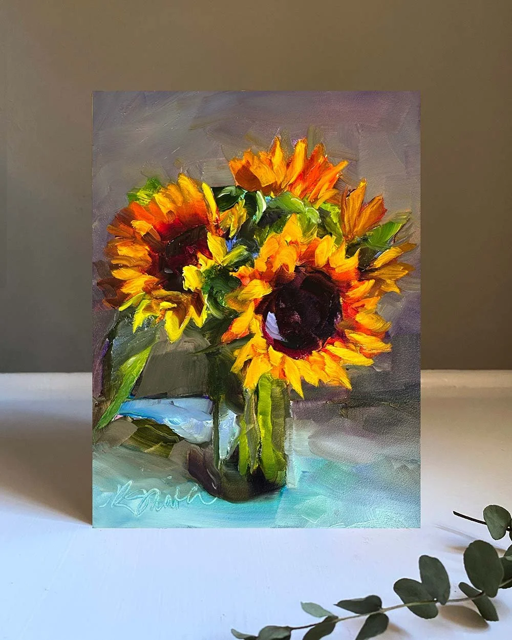kim smith fine art_original oil painting_sunflower_sunny days ahead_6x8x2_insitu.jpg