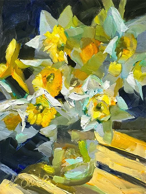 kim smith fine art_original oil painting_daffodils_soaking it all in_6x8x2_cropped.jpg