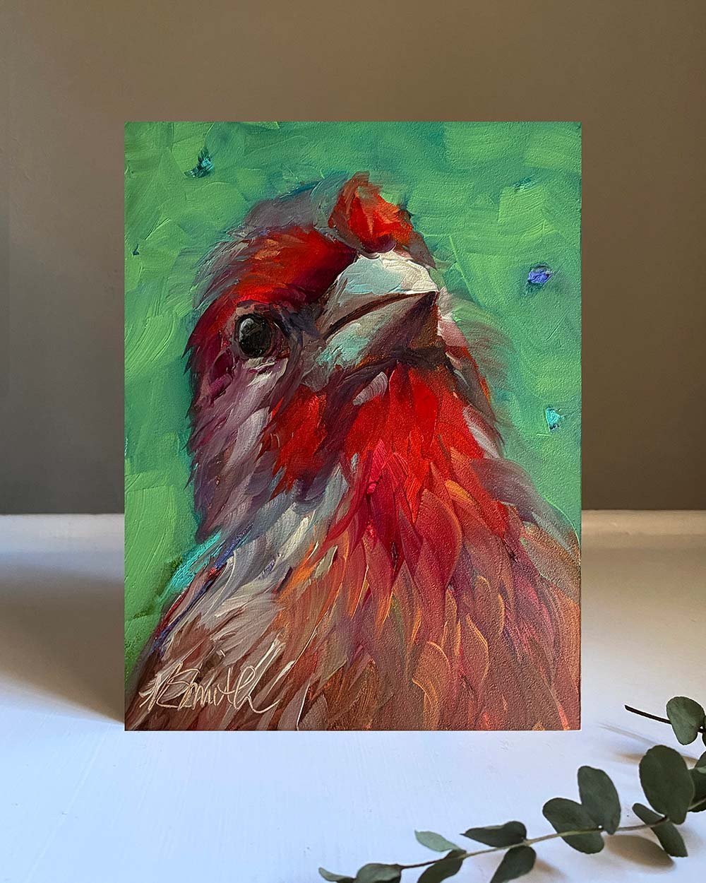 kim smith fine art_original oil painting_finch_mabel_6x8x2_insitu-1.jpg