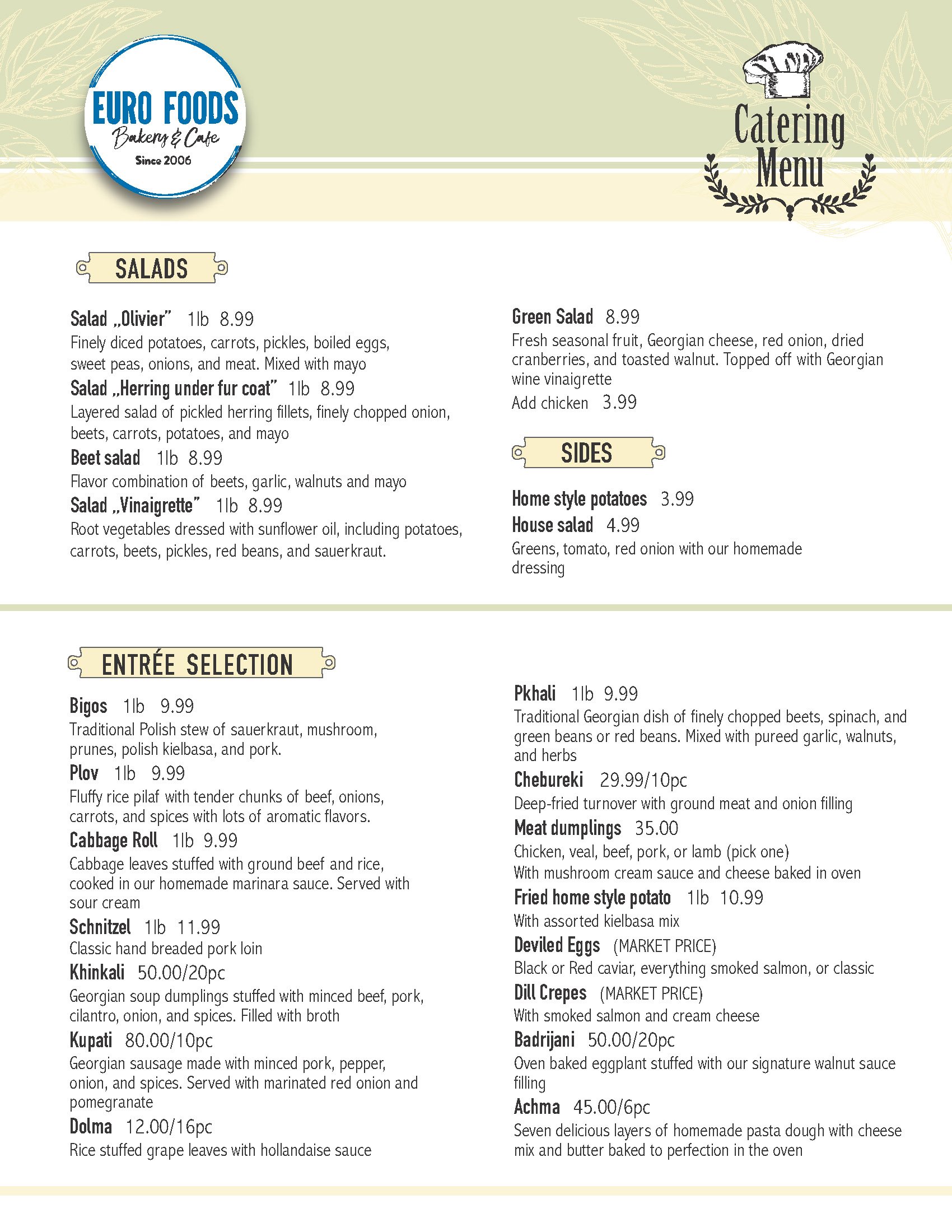 Menu — Euro Foods Bakery & Cafe