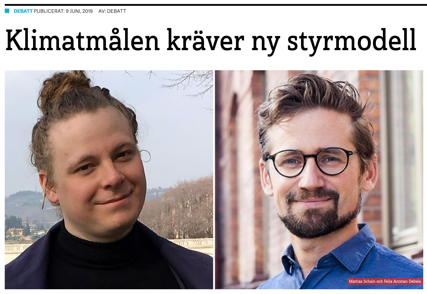 Klimatsossarna i Dagens Arena: Klimatmålen kräver ny styrmodell