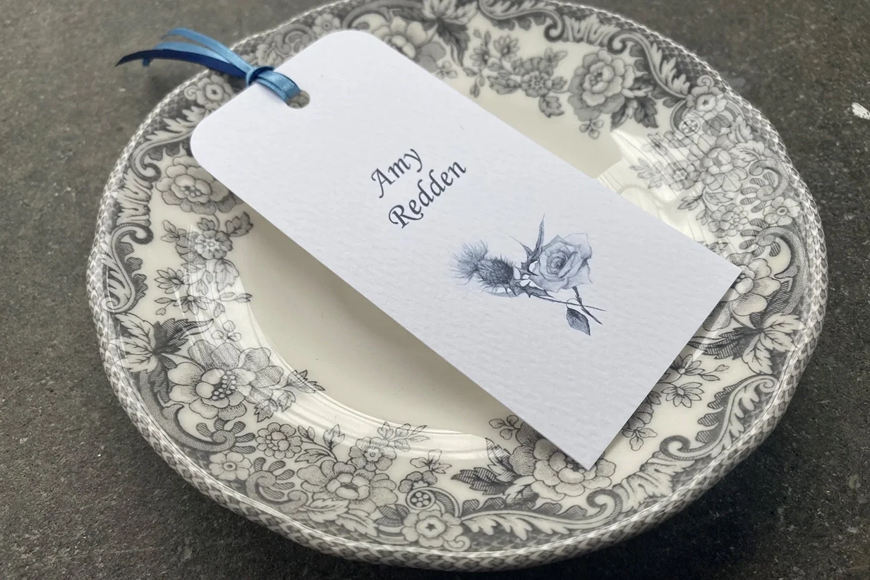 Thistle and rose place tag