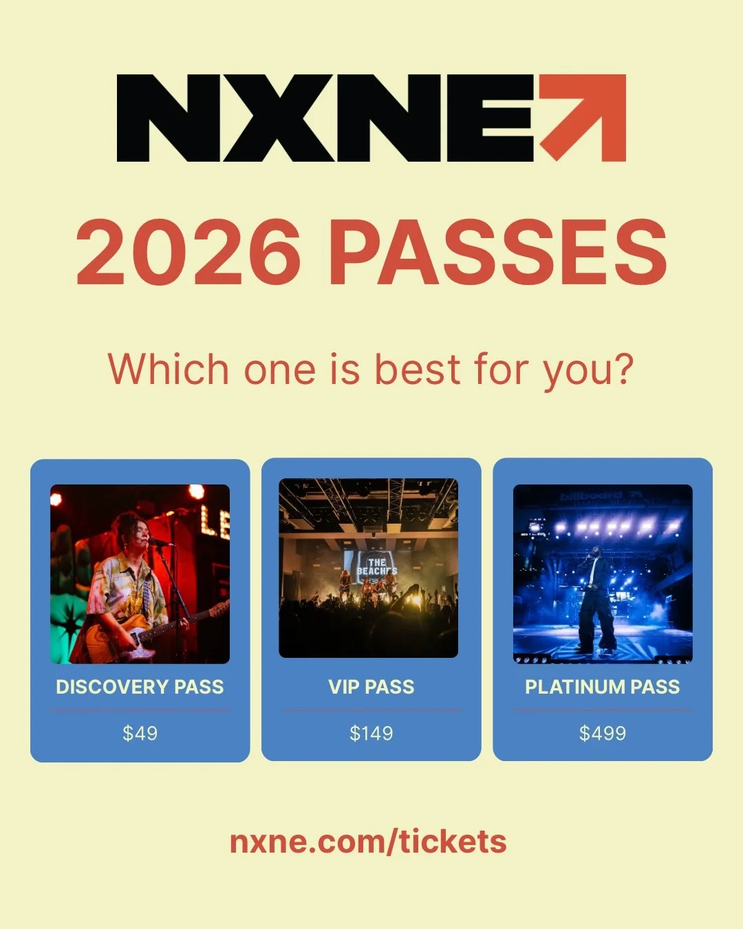 Wondering which NXNE pass is right for you?

Whether you want to find your new favourite artist, learn from industry leaders, or attend groundbreaking events that celebrate the best in the business, we&rsquo;ve got the pass for you. 🎟️

All info at 