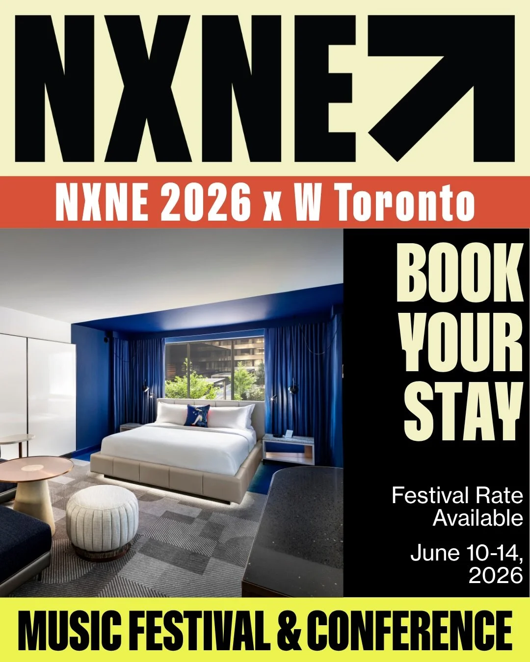 Book the NXNE festival rate at W Toronto this June.

Check in to jewel-toned, theatre-inspired guest rooms and signature suites with city and courtyard views, designed as a luxury escape that reflects the locale. Settle in, slow down, and make the sp