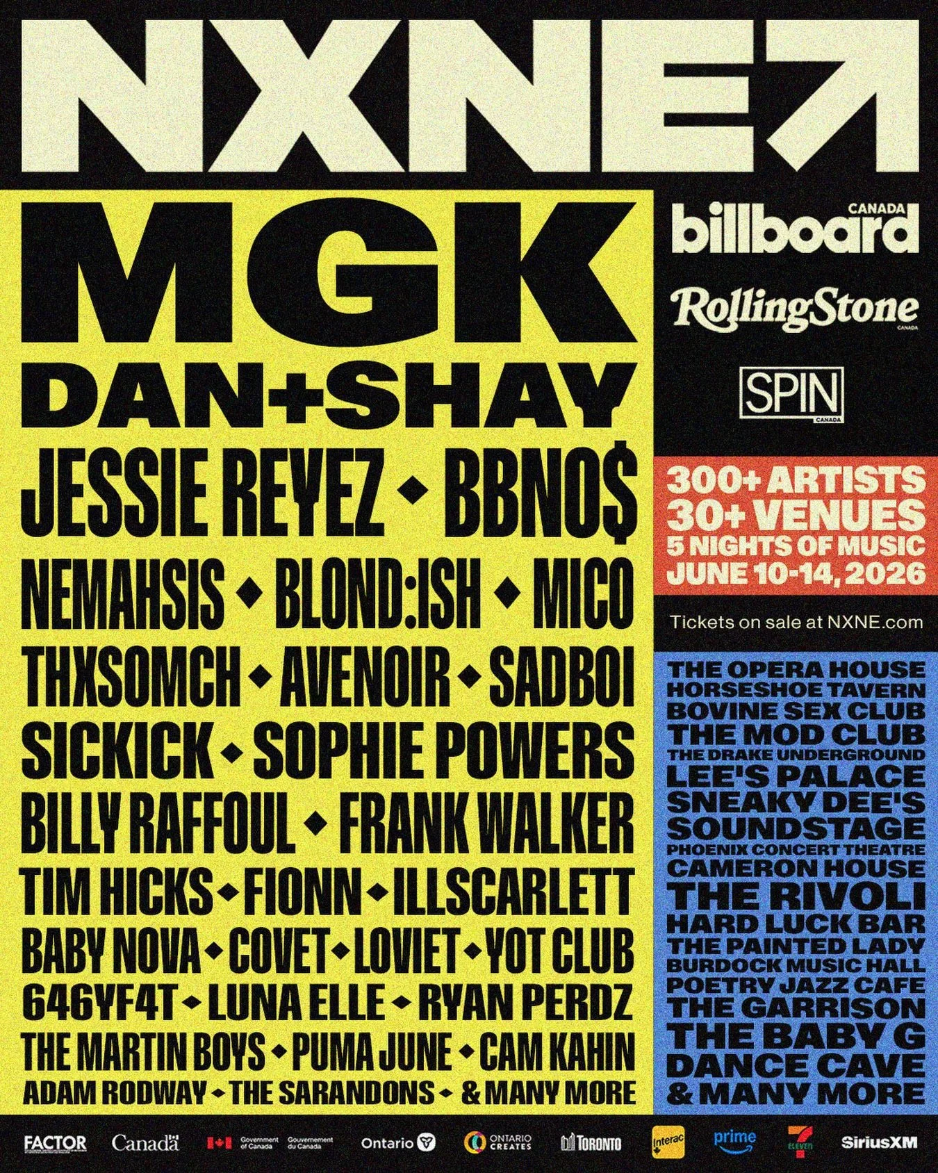 The full 2026 NXNE lineup is here!!!

From global headliners to rising stars, NXNE will take over Toronto for five nights of incredible live music and big moments. With over 300 artists in 30 different venues, it is sure to be an unforgettable week.
