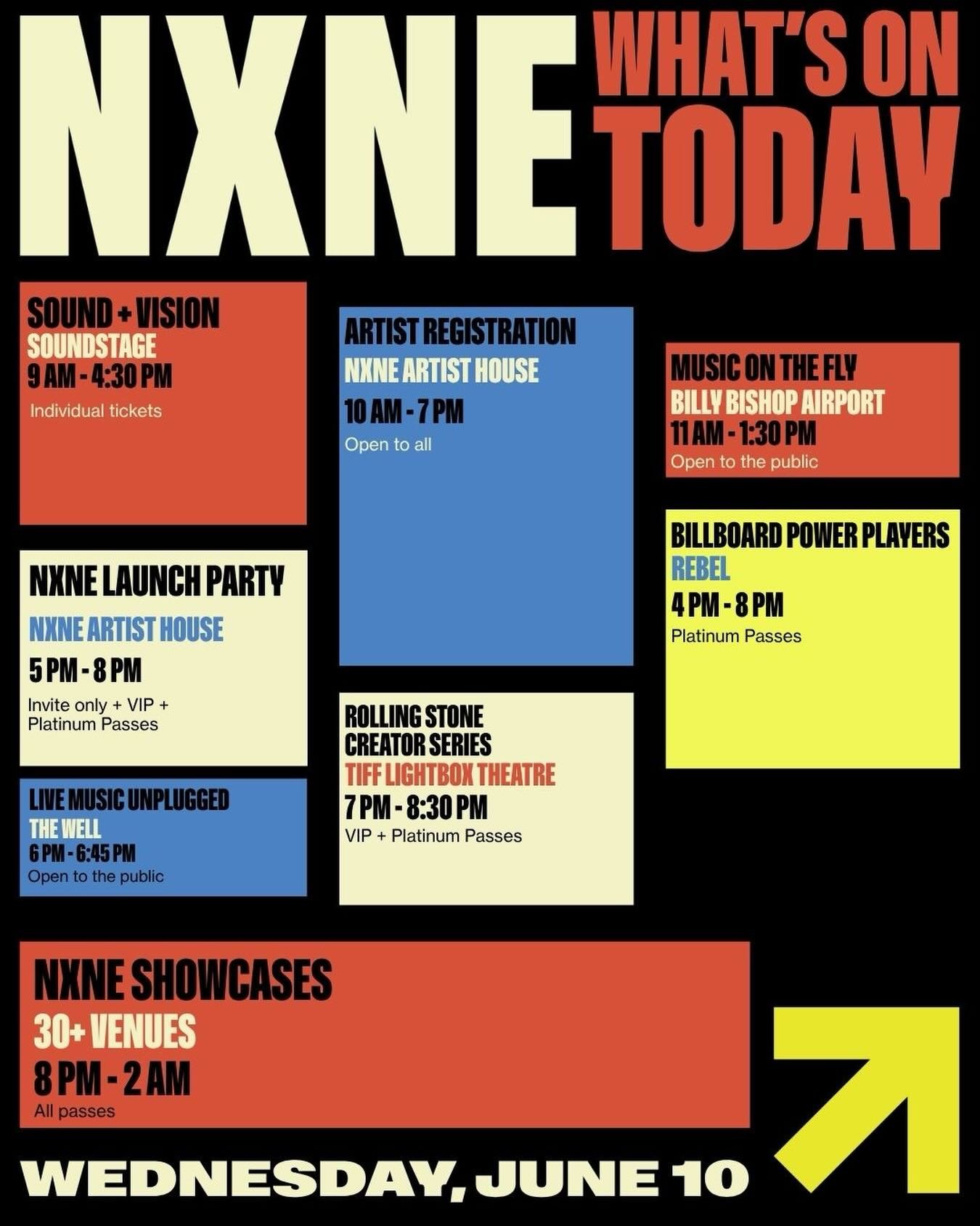 📣 TODAY&rsquo;S THE DAY 📣

NXNE Music Festival is here and we&rsquo;re kicking off with an amazing day of programming and events. 

Catch us around the city
⮕@soundstagevenue at @whotels
⮕@tiff_net Lightbox Theatre 
⮕@thewell_to 
⮕@bbishopairport 
