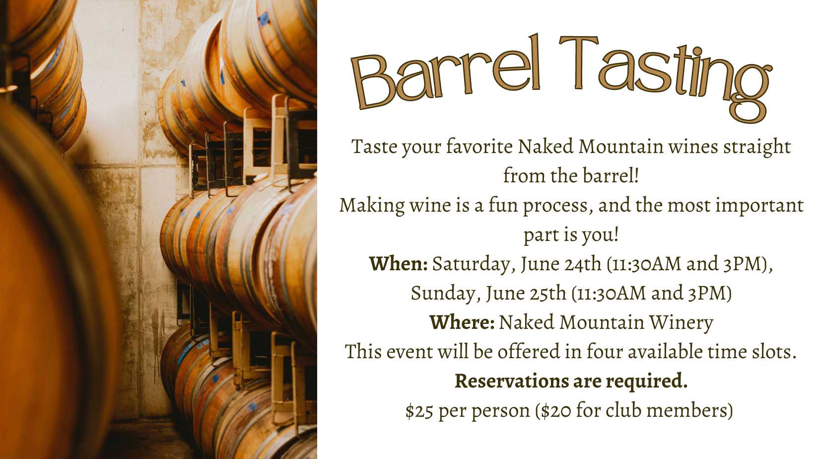 Barrel Tasting Reservation — Naked Mountain
