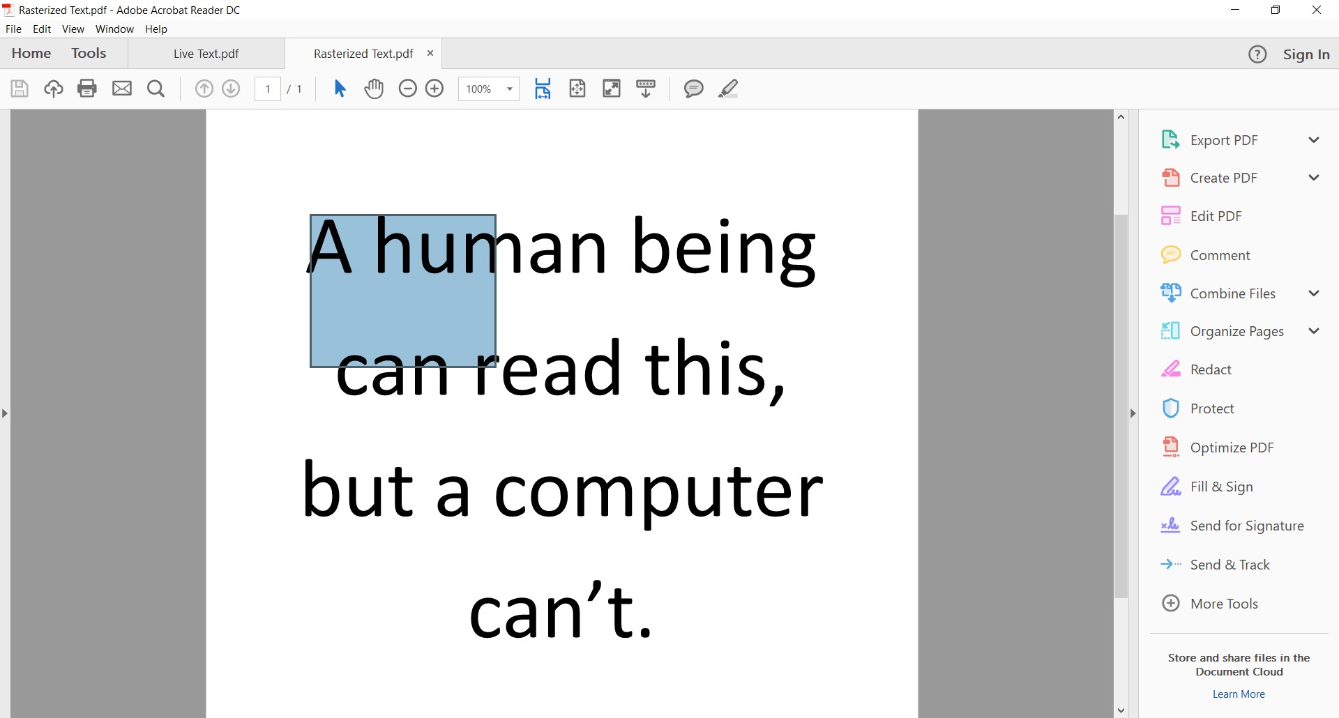 Computer cannot read Rasterized Text