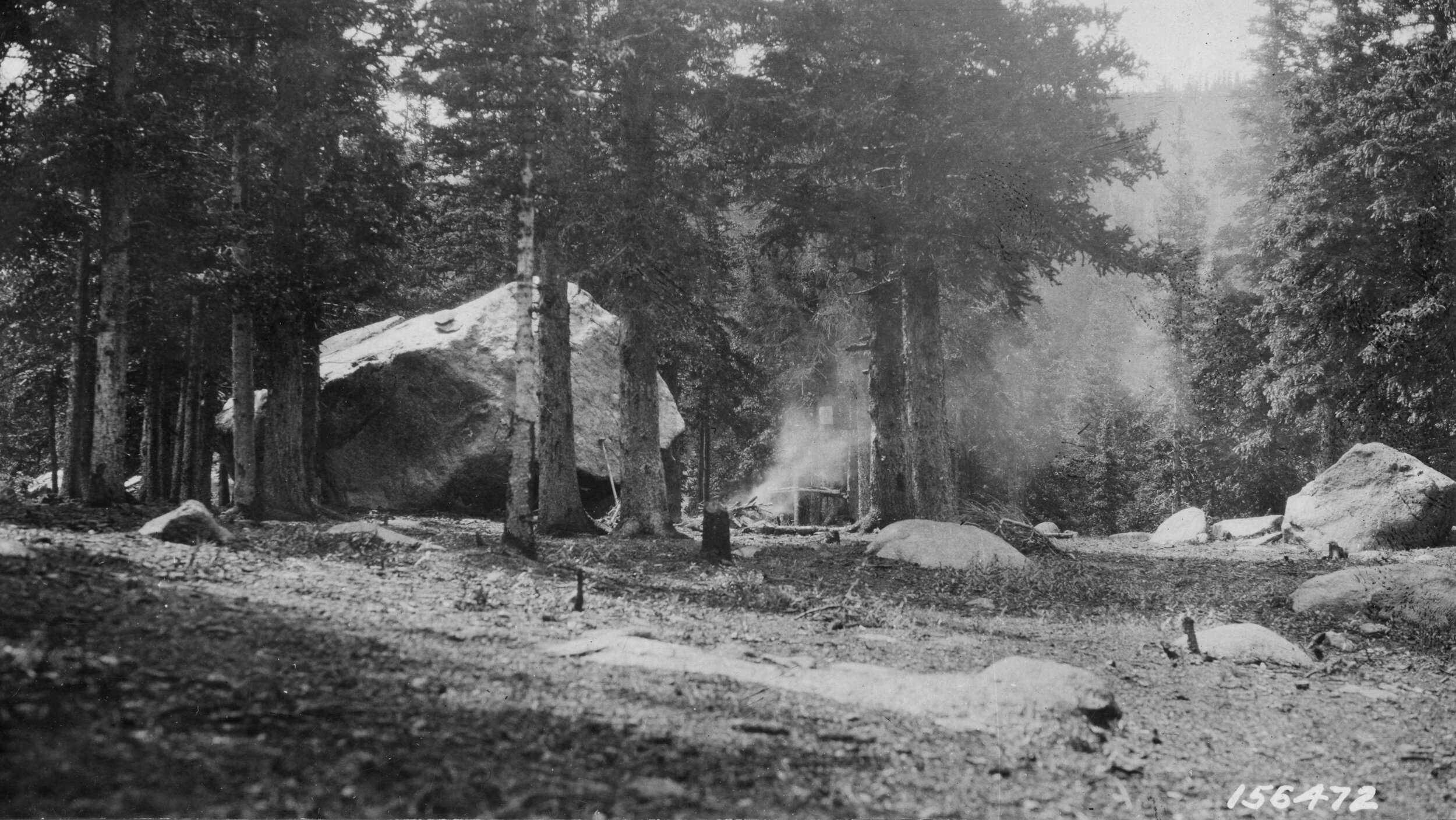  The Bear Tracks Lake Campground, shown here in 1921, was part of the recreational development activity that took place starting in 1916 to increase tourism at the request of the City of Denver. Other projects included the Resthouse, a campground at 