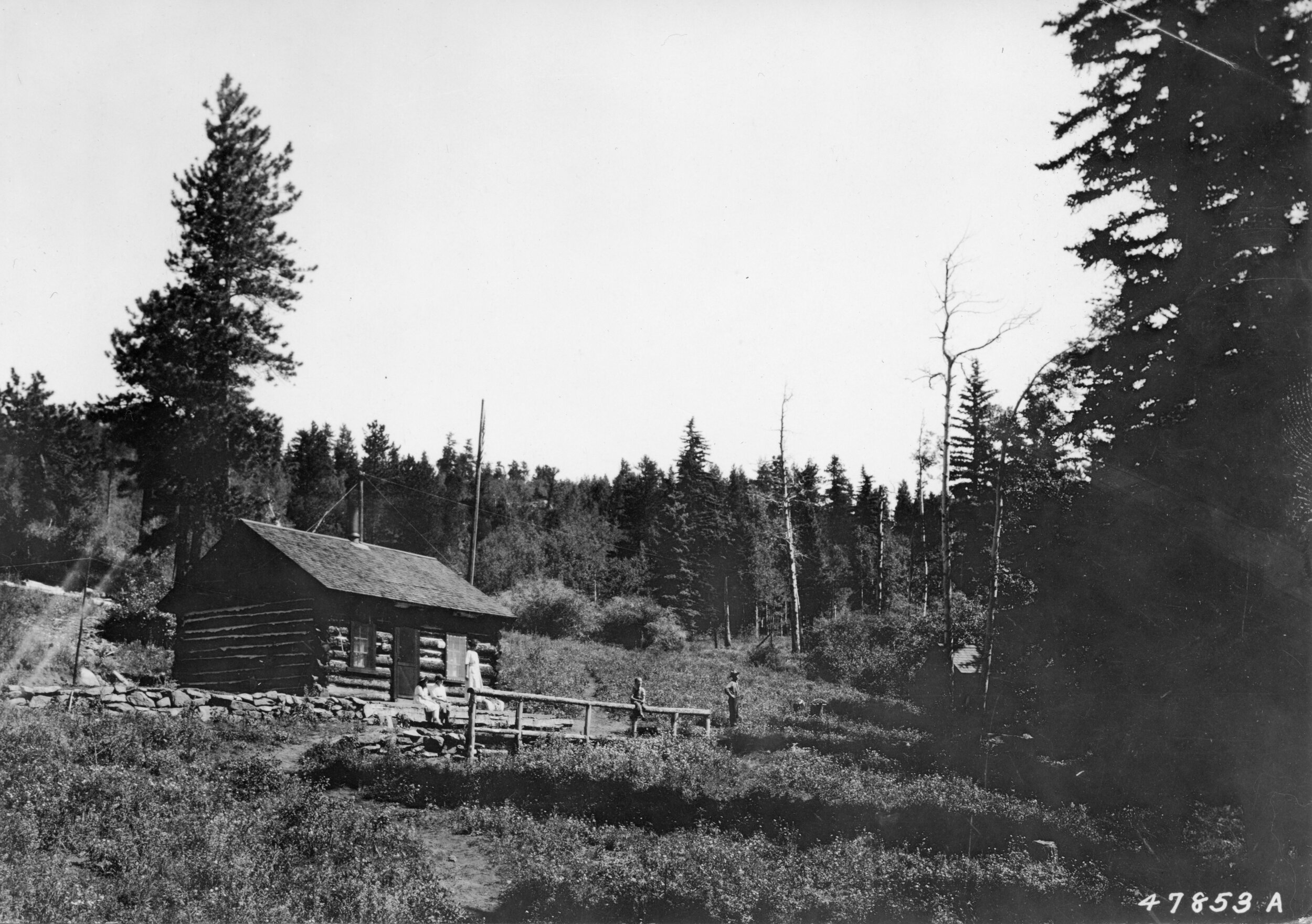  This 1920 photo shows the Bear Creek Ranger Station, built in 1906 on land leased from the General Land Office (now the Bureau of Land Management). In the 1970s when the lease ended, the BLM could not maintain the building and it (and the horse barn