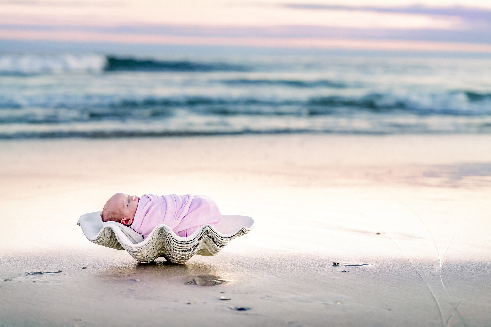 Baby Girl Beach at Sunset