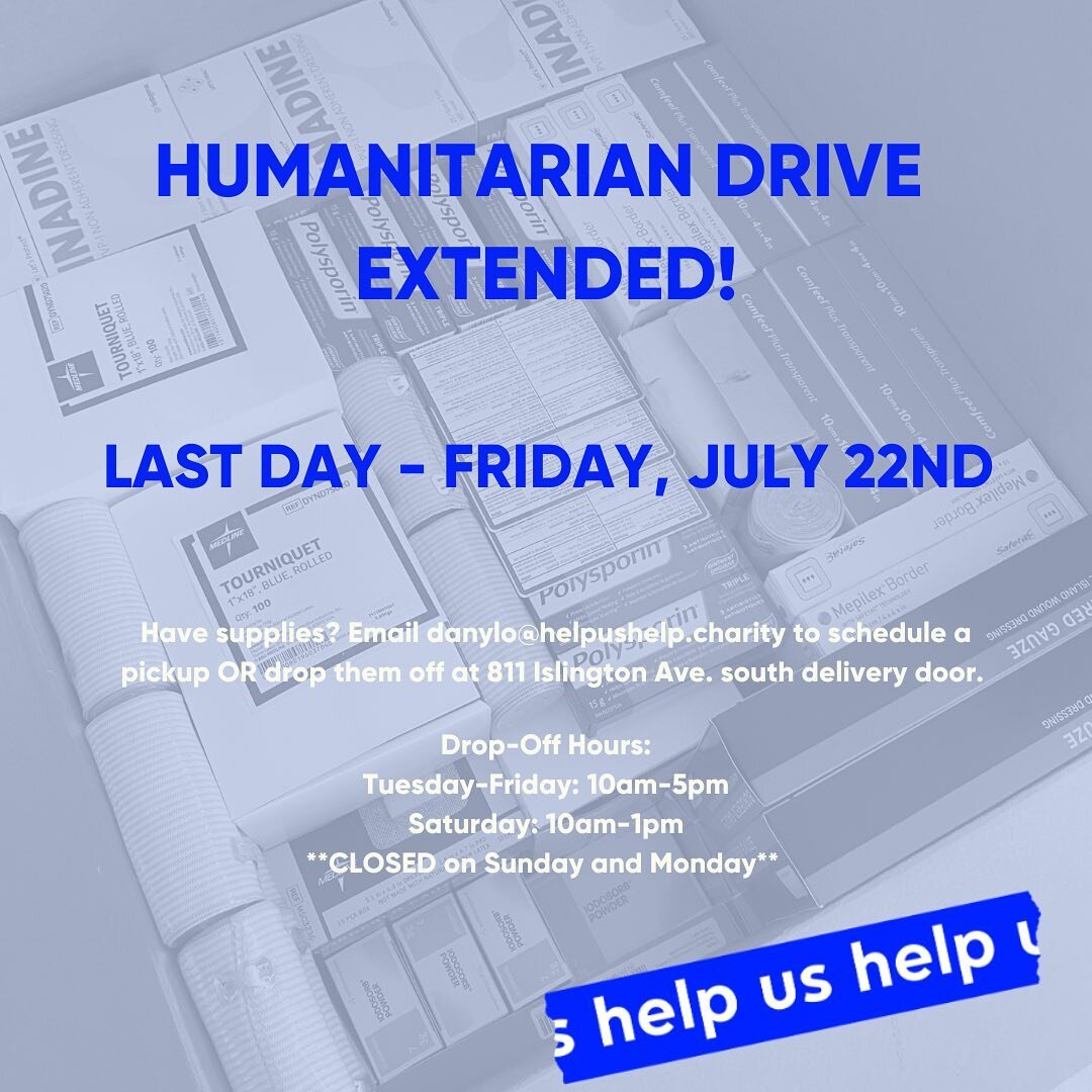Our humanitarian drive has been extended until Friday, July 22nd. Please check out our website for the full list of requested supplies. #HelpUsHelp #StandWithUkraine #Charity #Ukraine #HumanitarianAid