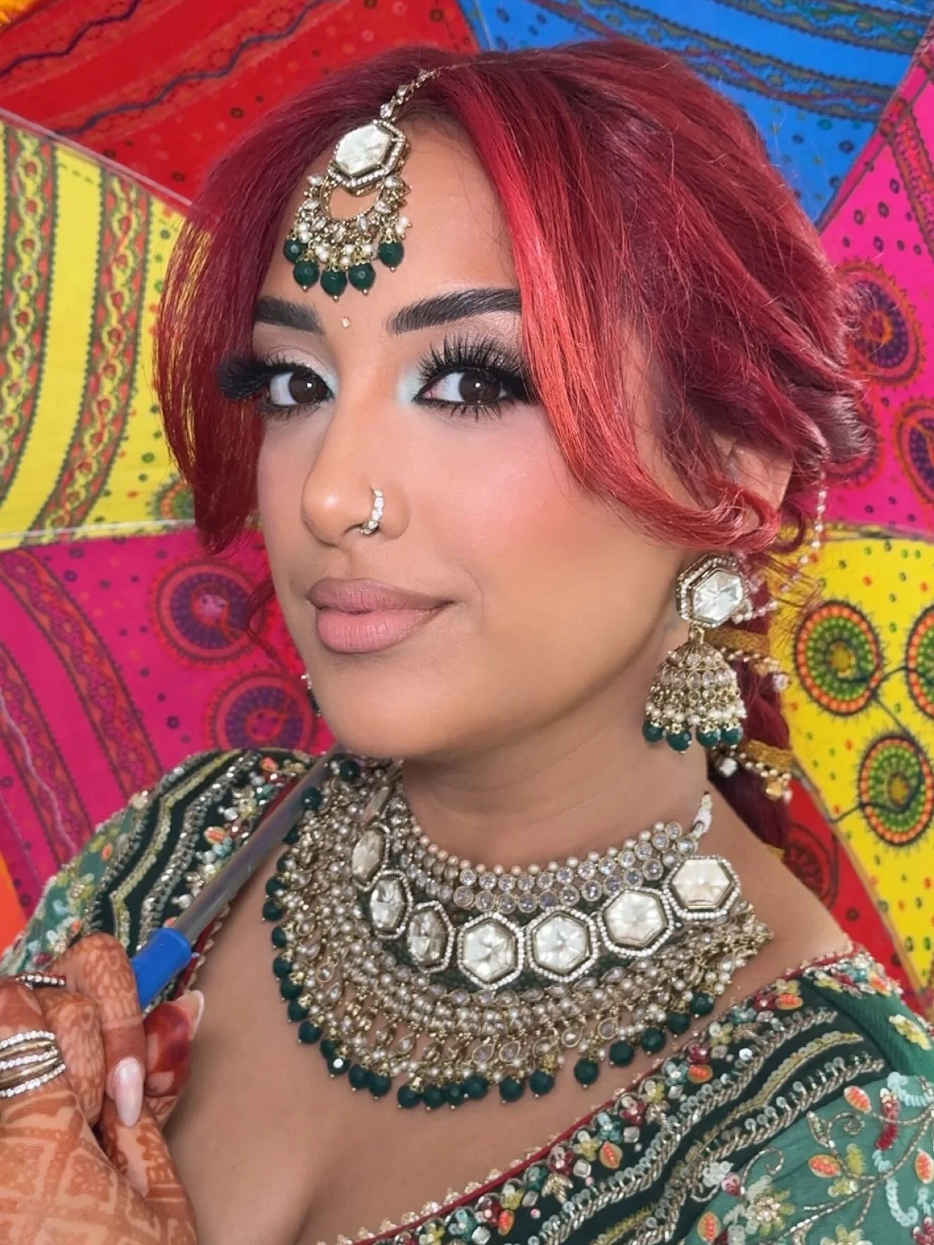 A pop of teal for Lucky&rsquo;s jaggo glam 🐬🍀🦋

Bride: @xo_luckyrandhawa 
Hair &amp; Makeup: @courtneyleighartistry 
.
.
.
#JaggoMakeup #JaggoGlam #SouthAsianBride #IndianWedding #VancouverMakeupArtist 
South Asian bridal beauty &bull; jaggo makeu