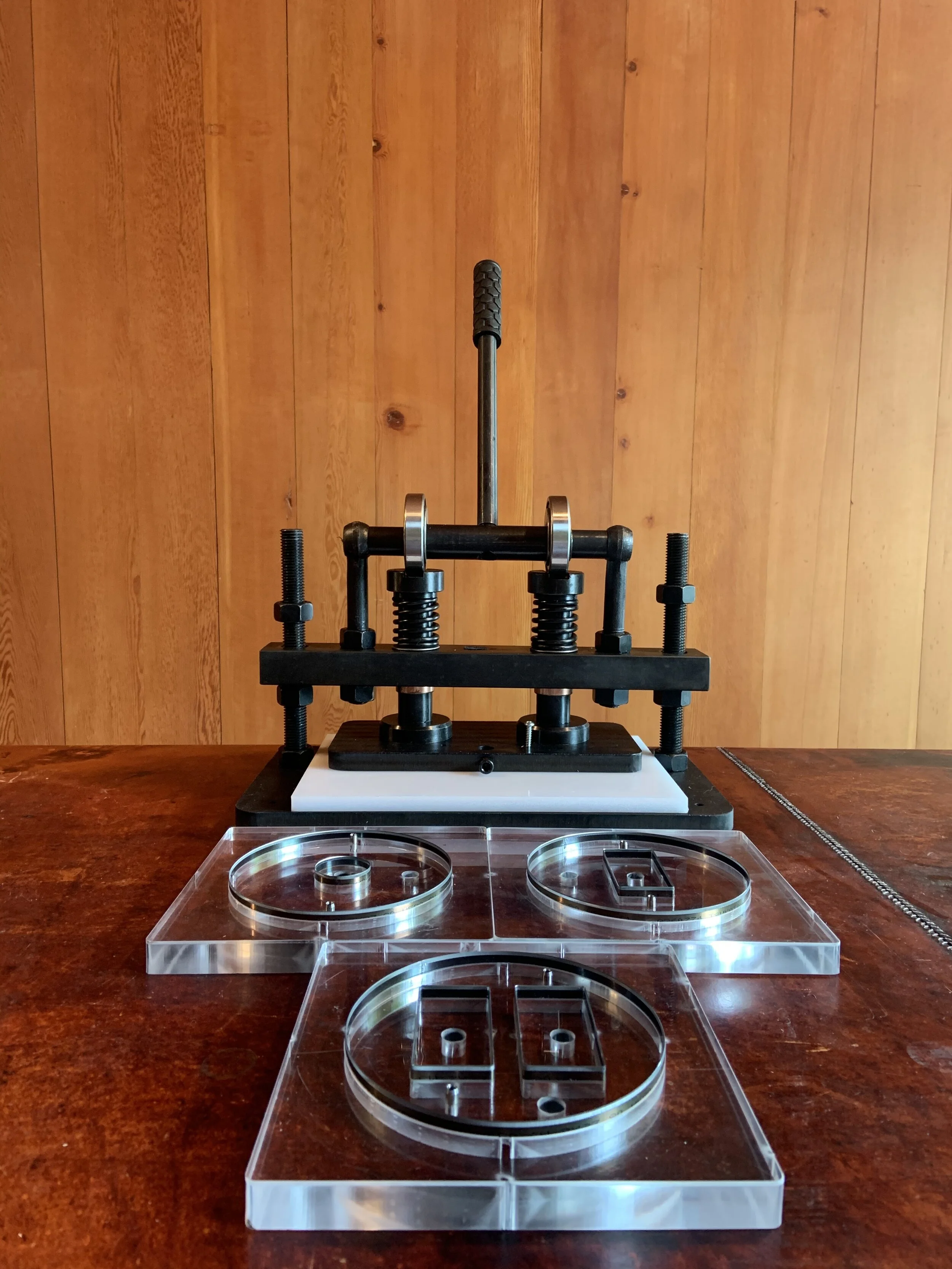 This is a manual die press that the Scotts ordered to make our light fixtures a combo of steel and leather and LED lights that will be attention getting.