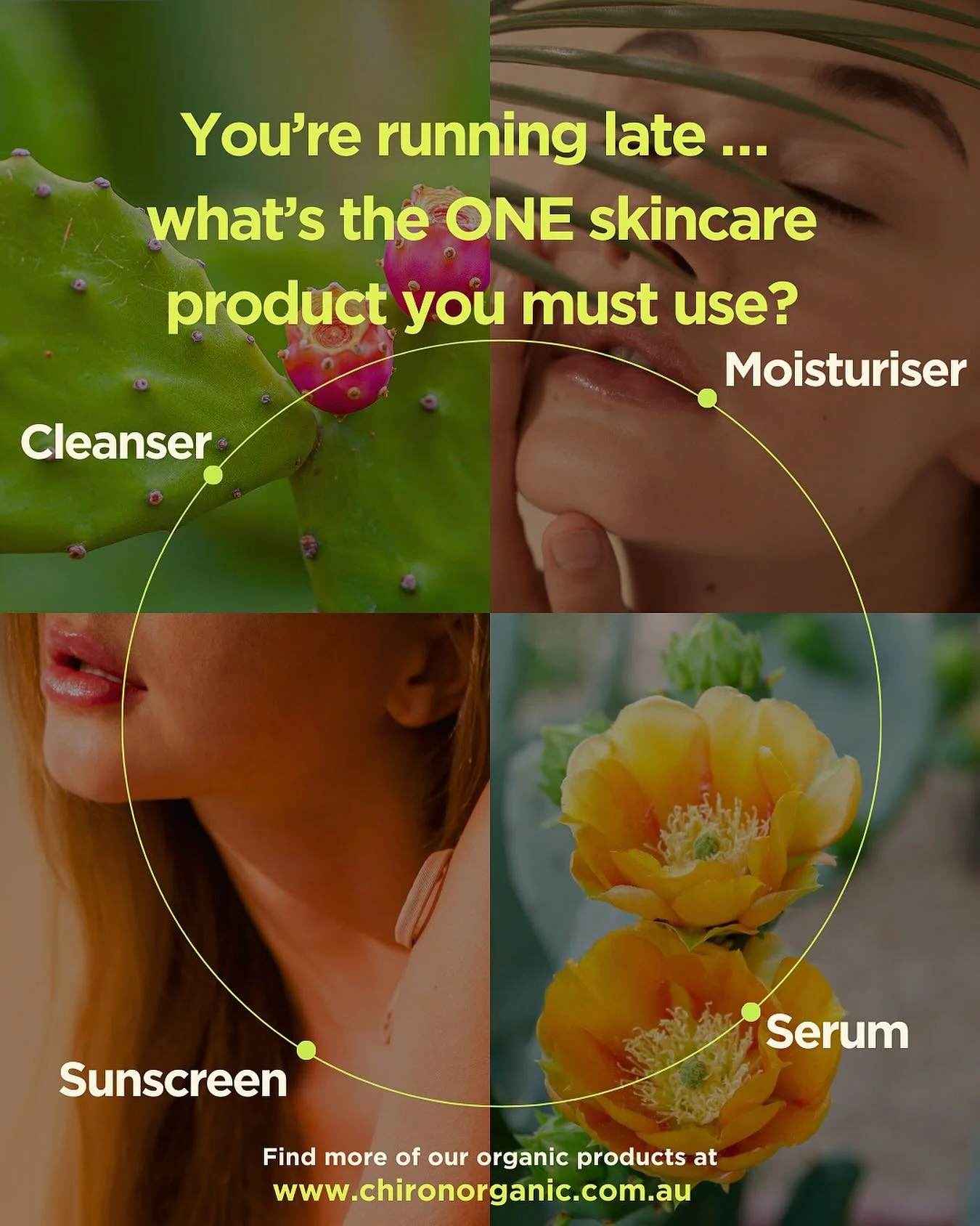You&rsquo;re running late&hellip;
What&rsquo;s the ONE skincare step you absolutely cannot skip?

🧴 Moisturiser &ndash; lock in hydration
🧽 Cleanser &ndash; start fresh, no matter what
☀️ Sunscreen (SPF) &ndash; sun protection is non-negotiable
💧 