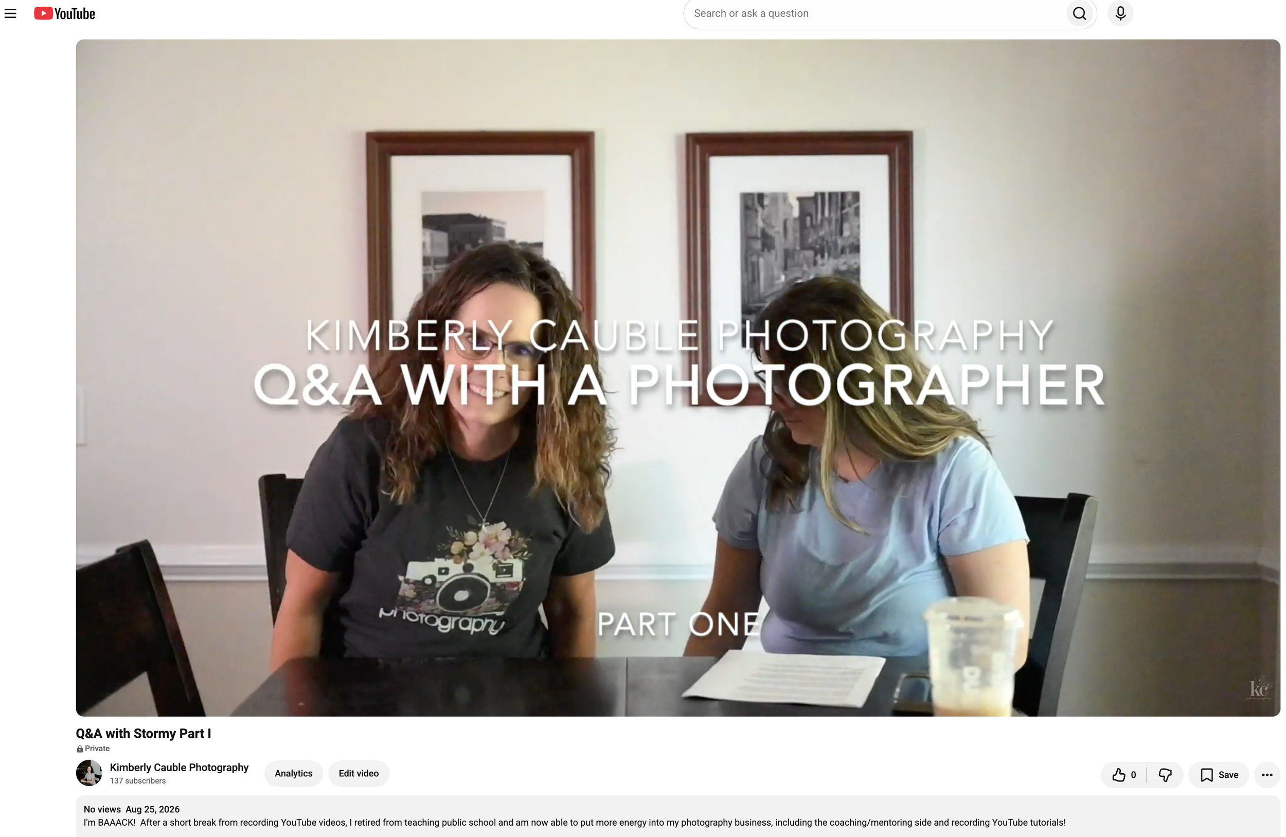 YouTube Photography Education tutorial with questions and answers from a new photographer to an experienced photographer